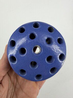 Roseville Pottery 16 Hole FLOWER FROG Blue/Purple Spot glaze